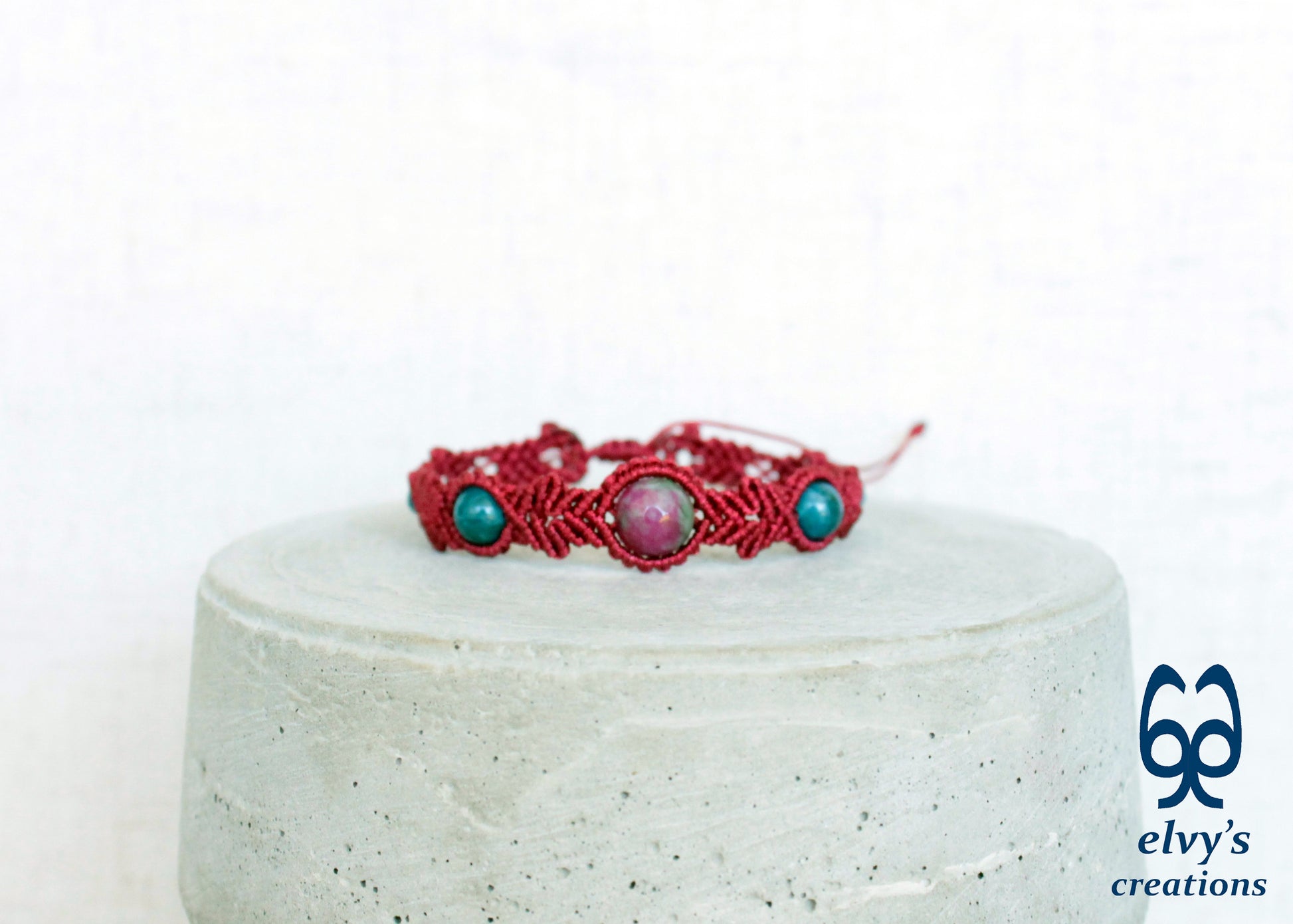 Handmade Macrame Bracelet, Ruby Agate Gemstone Beads Bracelet, Unique Birthday Gift for Women