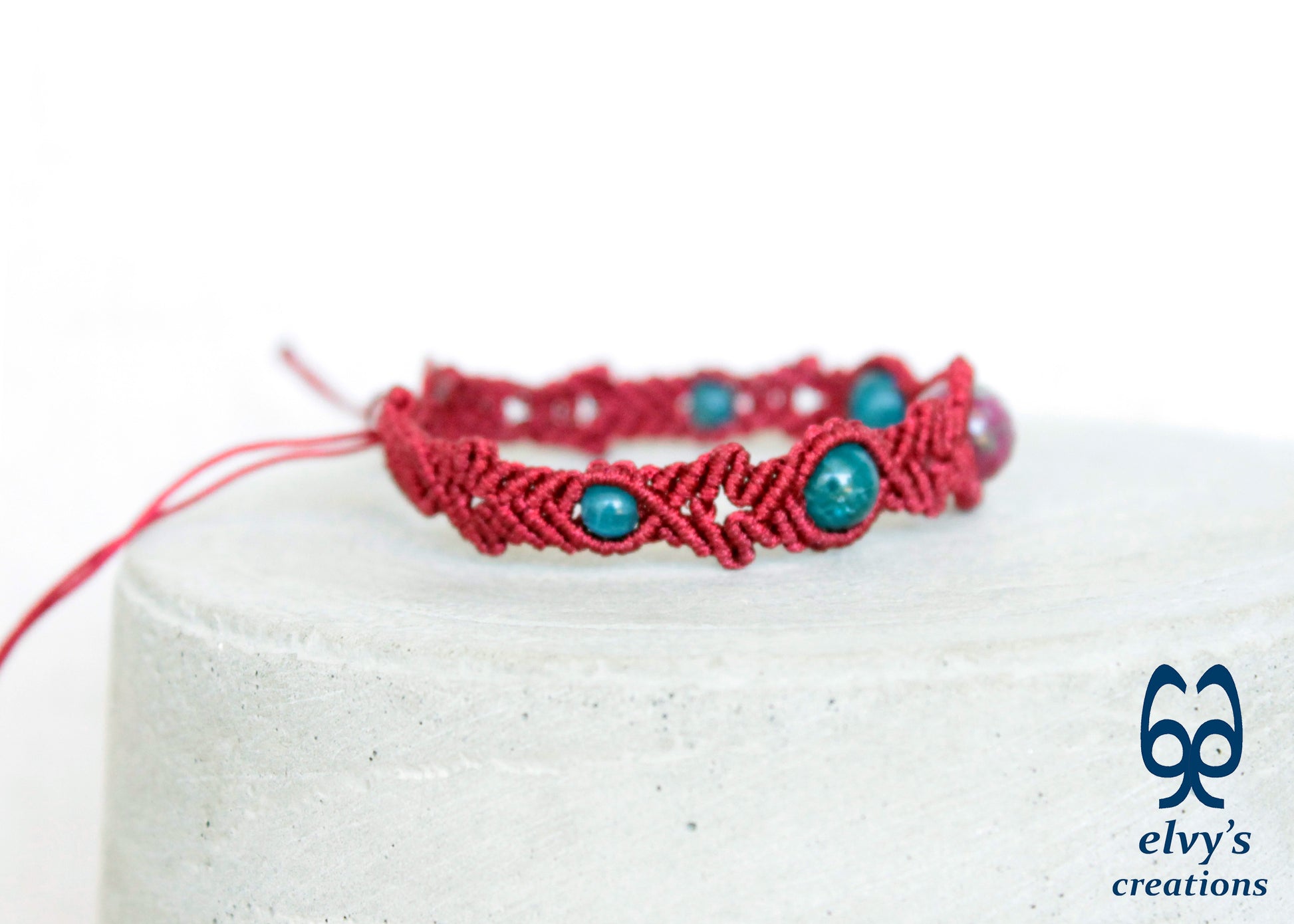 Handmade Macrame Bracelet, Ruby Agate Gemstone Beads Bracelet, Unique Birthday Gift for Women