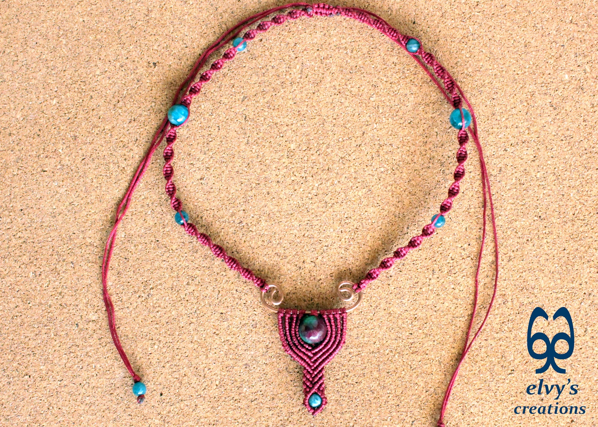 Handmade Macrame Necklace, Agate Beaded Macrame Choker, Unique Birthday Gift for Women or Men