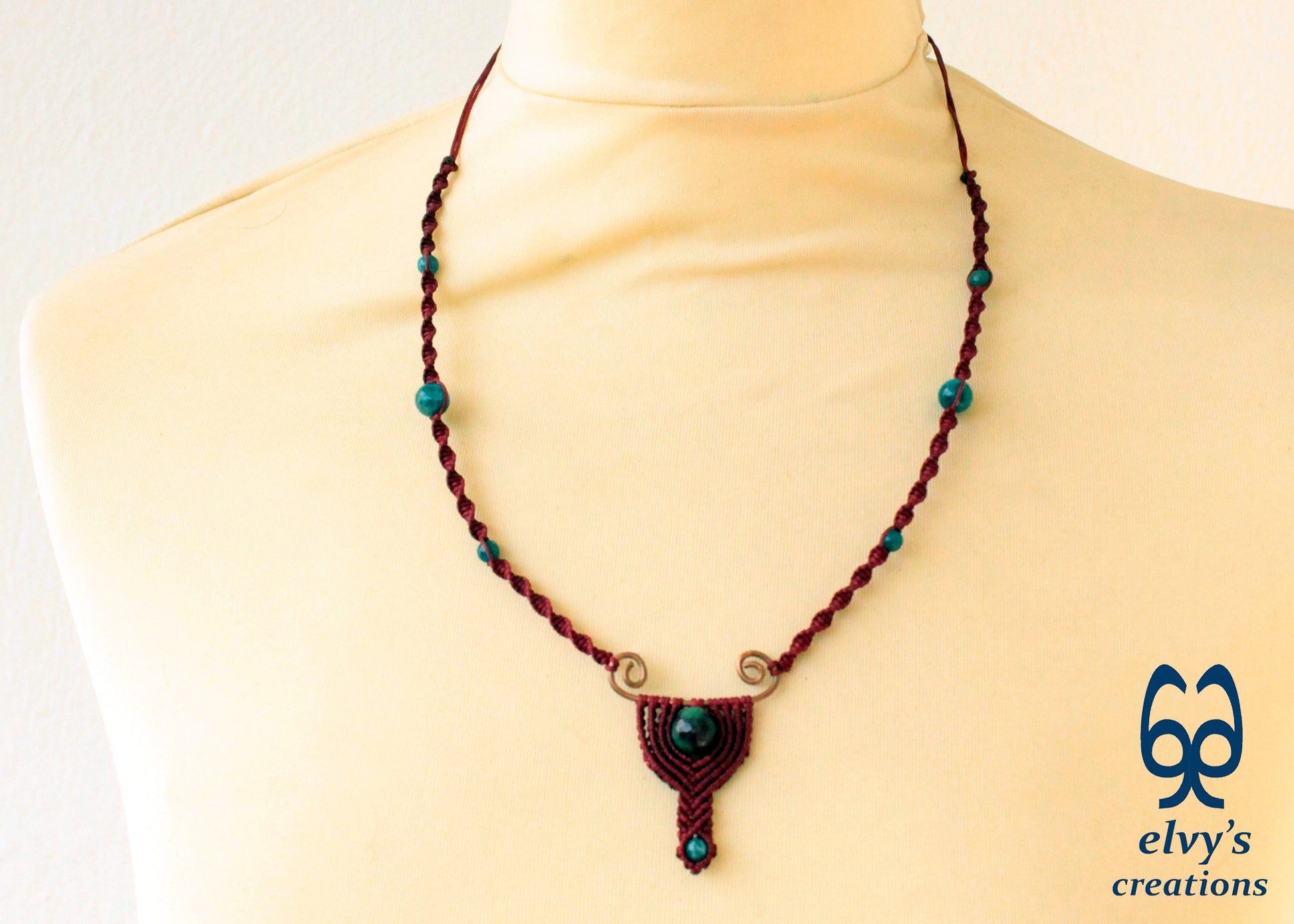 Handmade Macrame Necklace, Agate Beaded Macrame Choker, Unique Birthday Gift for Women or Men