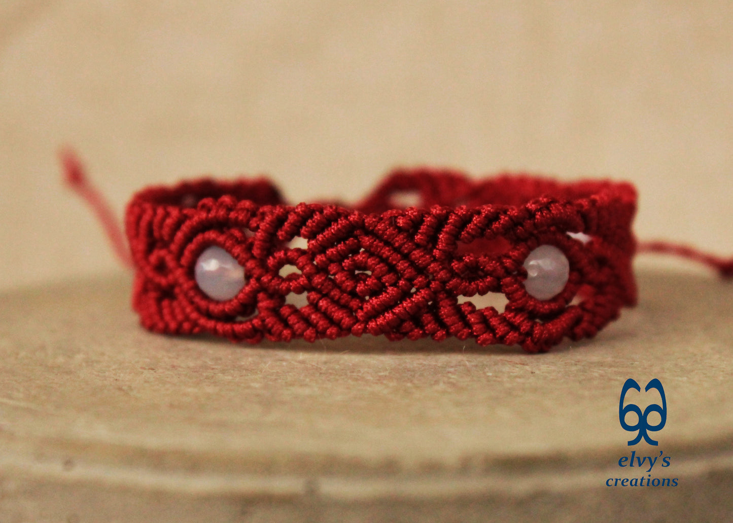 Red Macrame Set with Chalcedony Gemstones