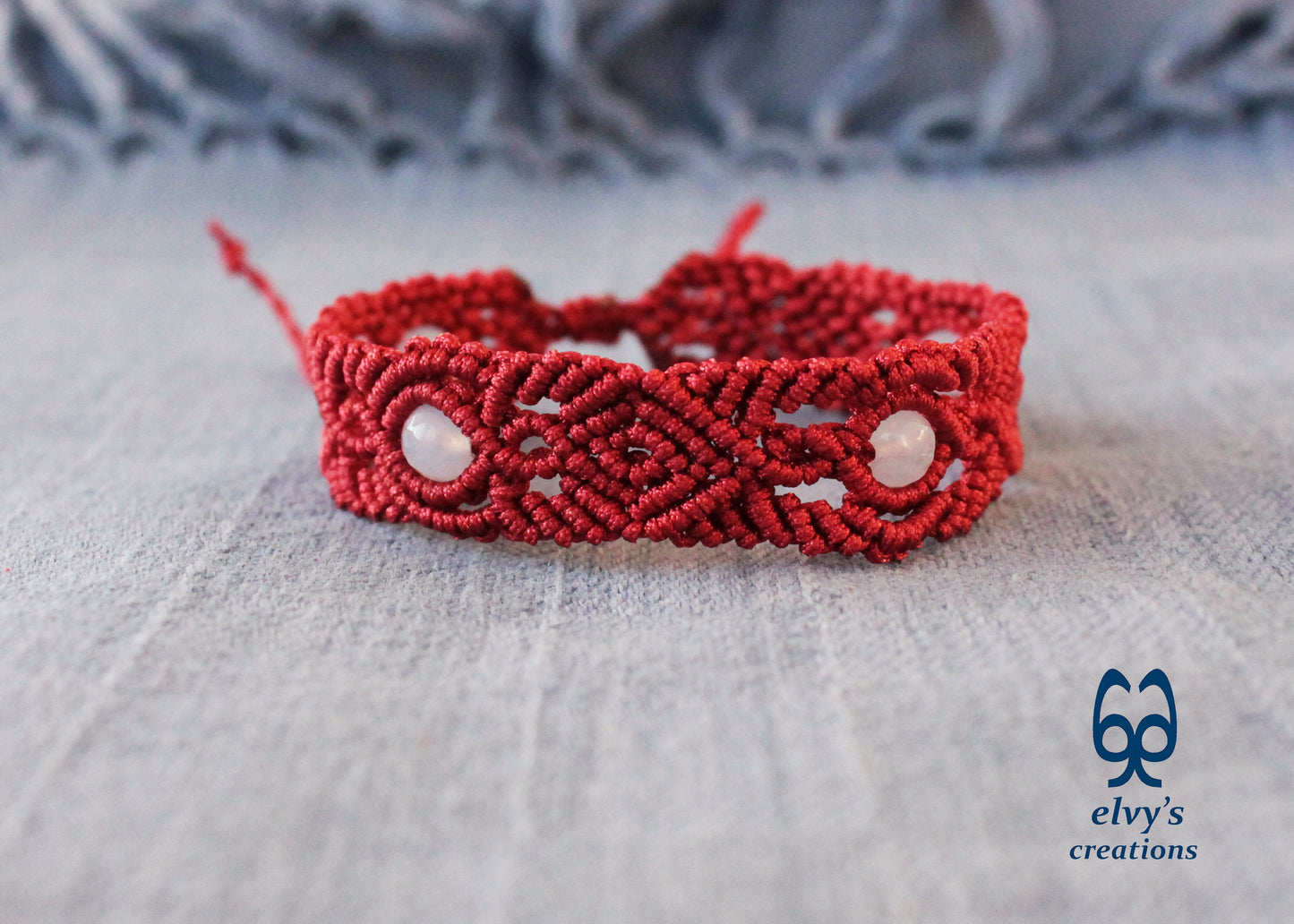 Red Macrame Set with Chalcedony Gemstones