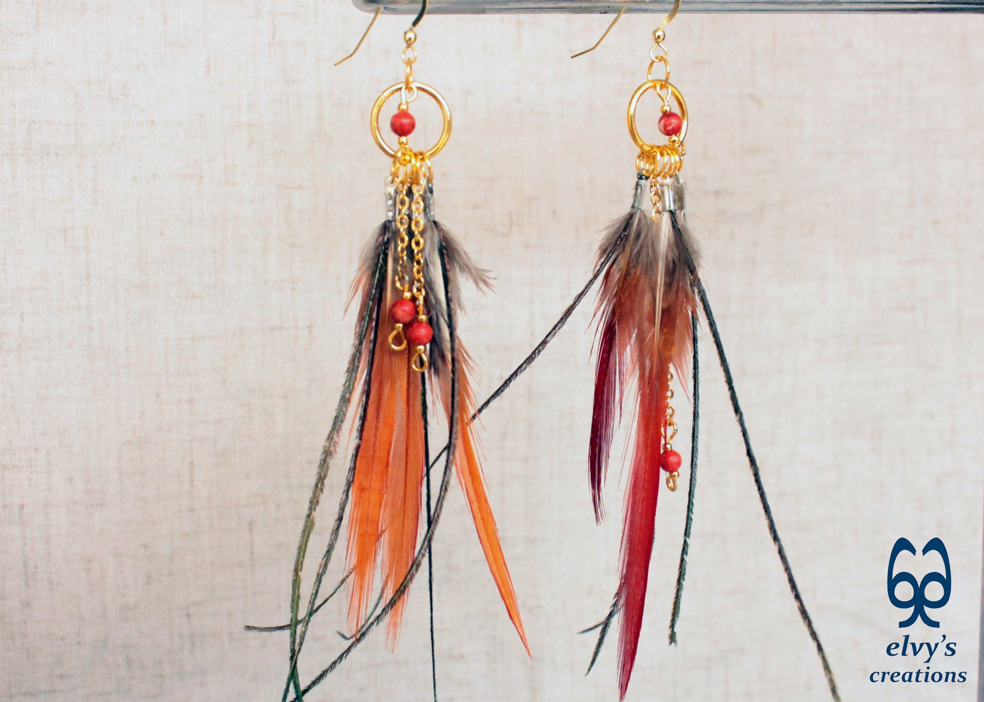 Handmade Gold Macrame Earrings, Dangle Gemstone Beads Earrings, Birthday Gift for Women