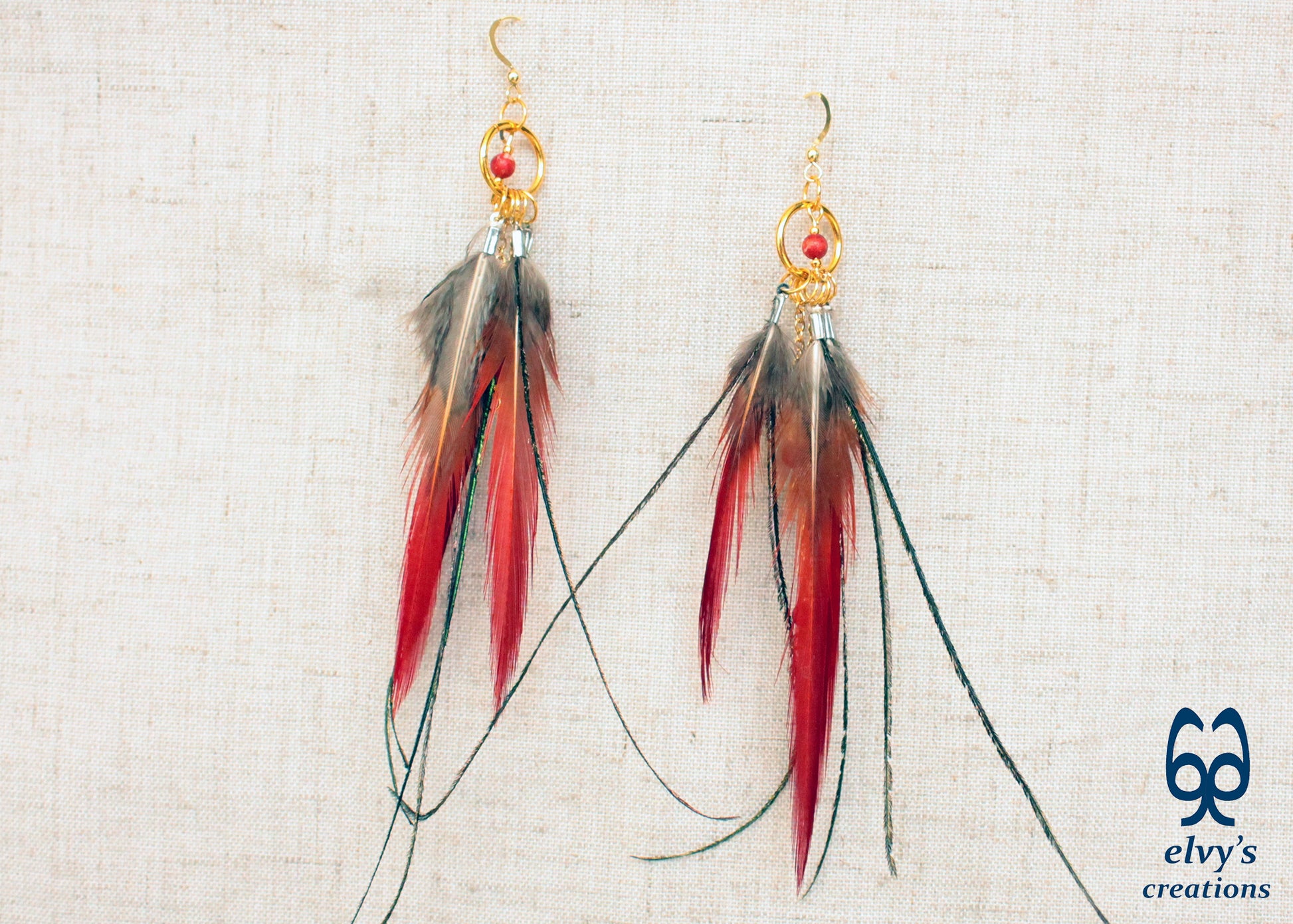 Handmade Gold Macrame Earrings, Dangle Gemstone Beads Earrings, Birthday Gift for Women