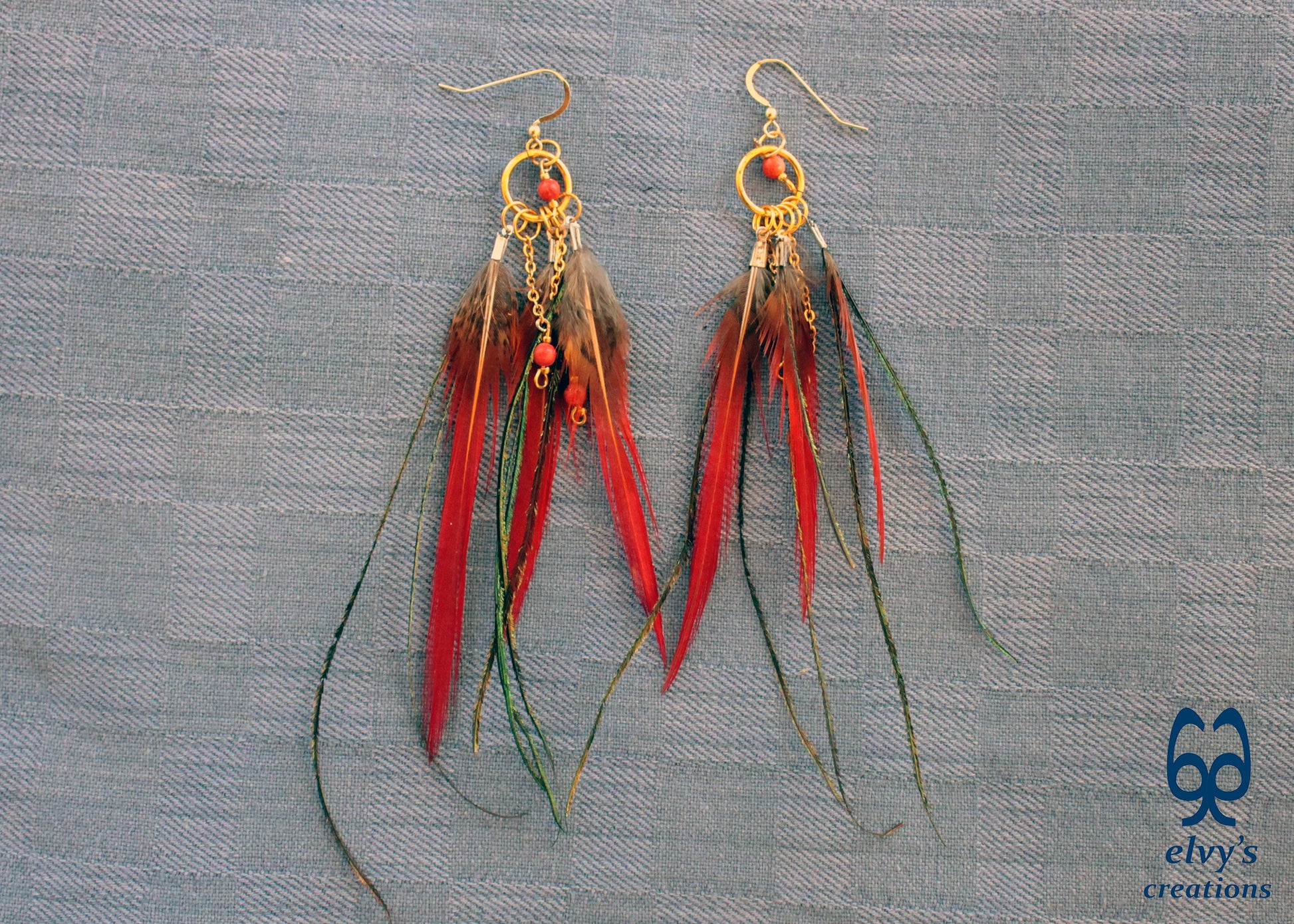 Handmade Gold Macrame Earrings, Dangle Gemstone Beads Earrings, Birthday Gift for Women