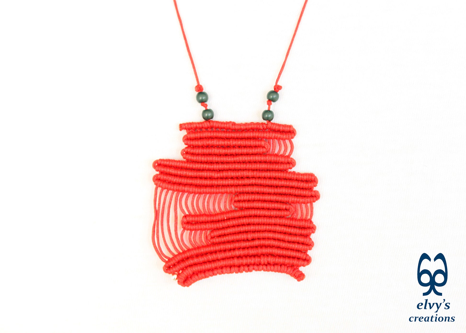 Red Macrame Necklace Adjustable Beaded Pendant with Natural Healing Gems Grey Hematite for Men and Women