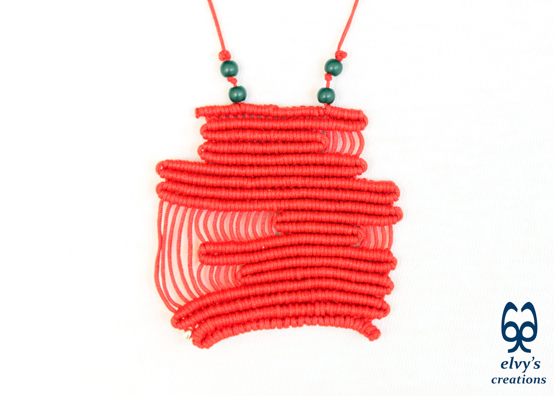Red Macrame Necklace Adjustable Beaded Pendant with Natural Healing Gems Grey Hematite for Men and Women