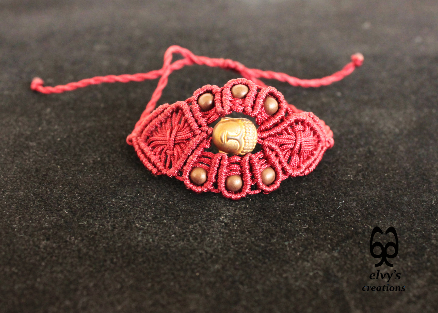 Red Macrame Bracelet Hematite Gemstones Adjustable Cuff Bracelet with Healing Gemstones Gift for Women