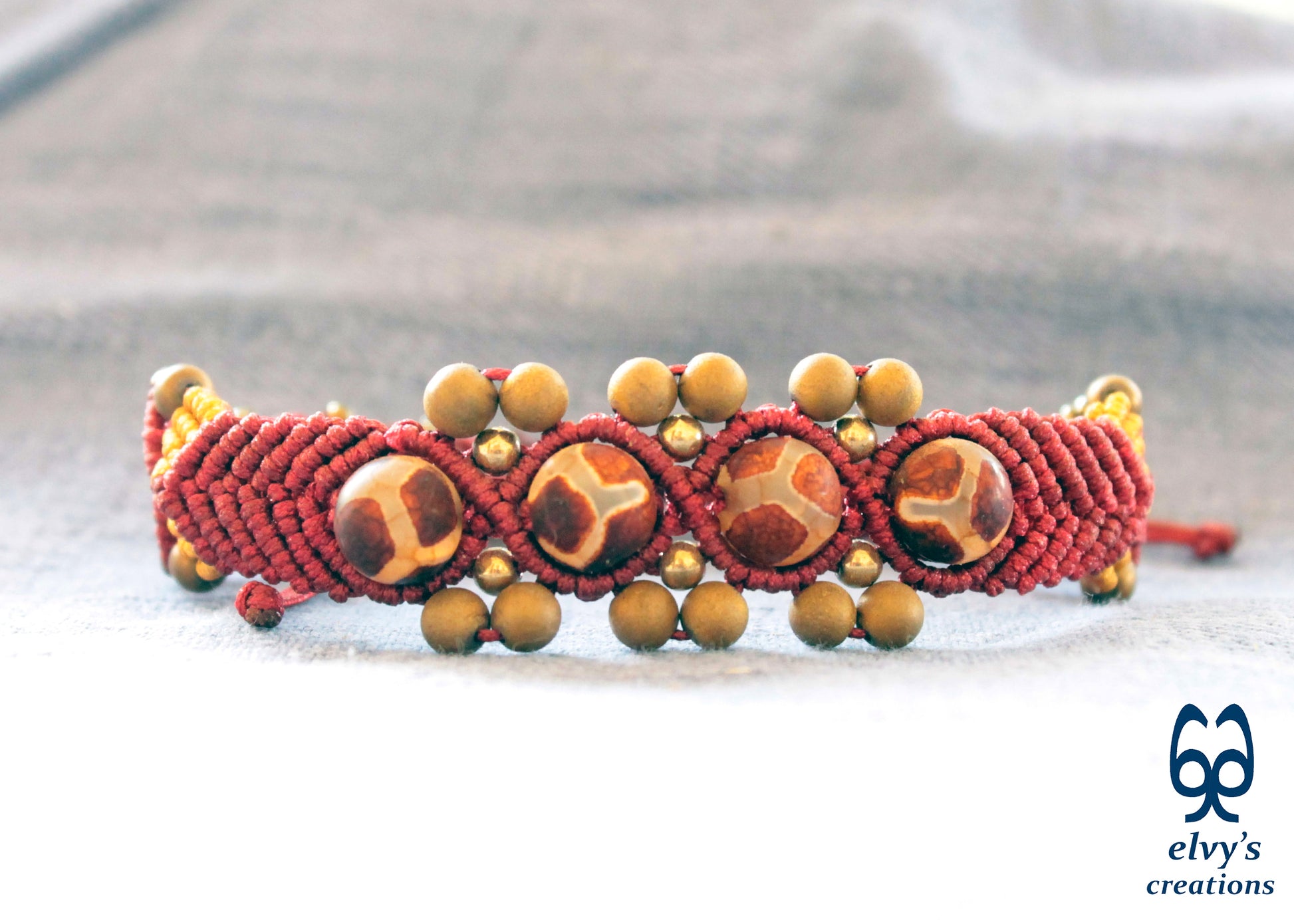 Handmade Macrame Bracelet, Gemstone Beaded Cuff, Unique Birthday Gift for Women and Men