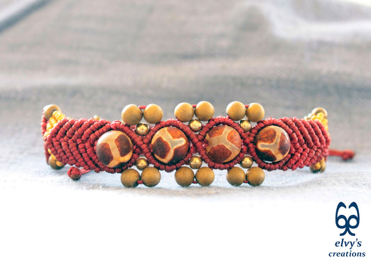 Handmade Macrame Bracelet, Gemstone Beaded Cuff, Unique Birthday Gift for Women and Men