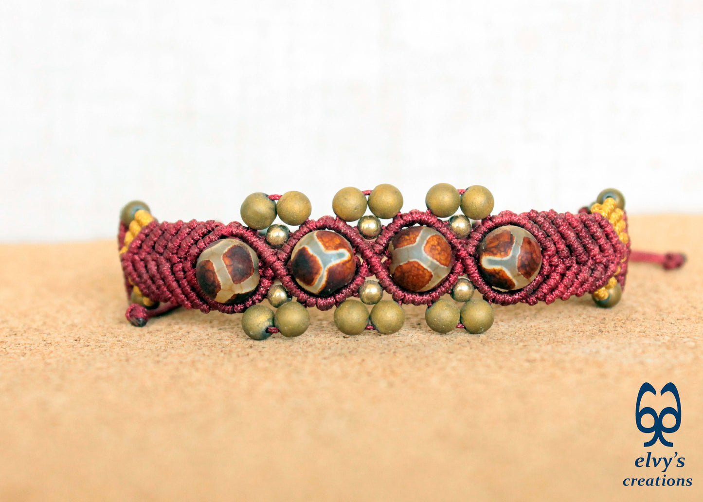 Handmade Macrame Bracelet, Gemstone Beaded Cuff, Unique Birthday Gift for Women