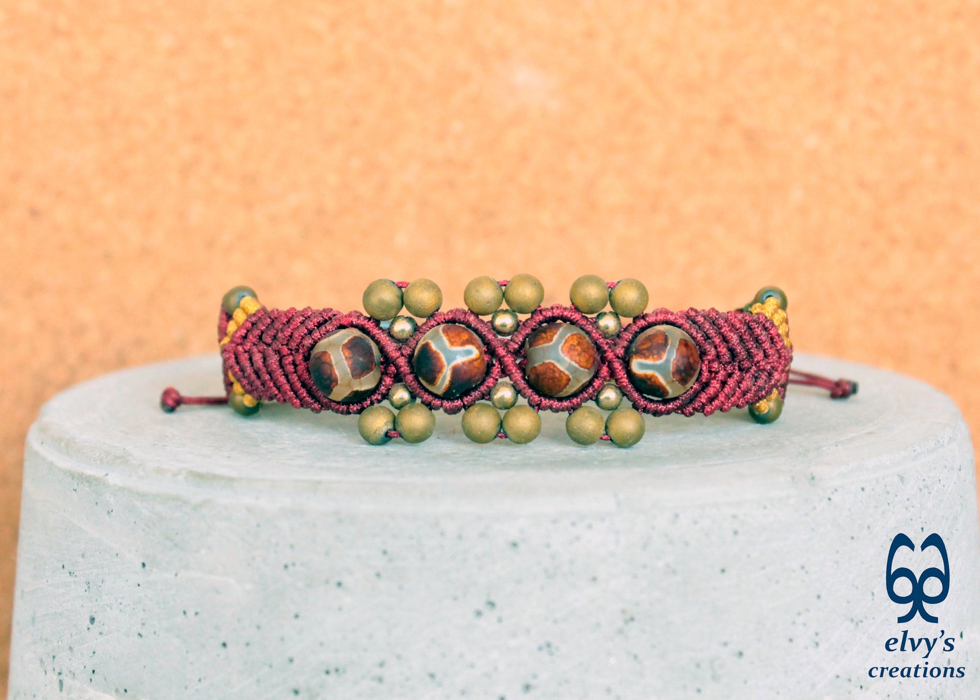 Handmade Macrame Bracelet, Gemstone Beaded Cuff, Unique Birthday Gift for Women