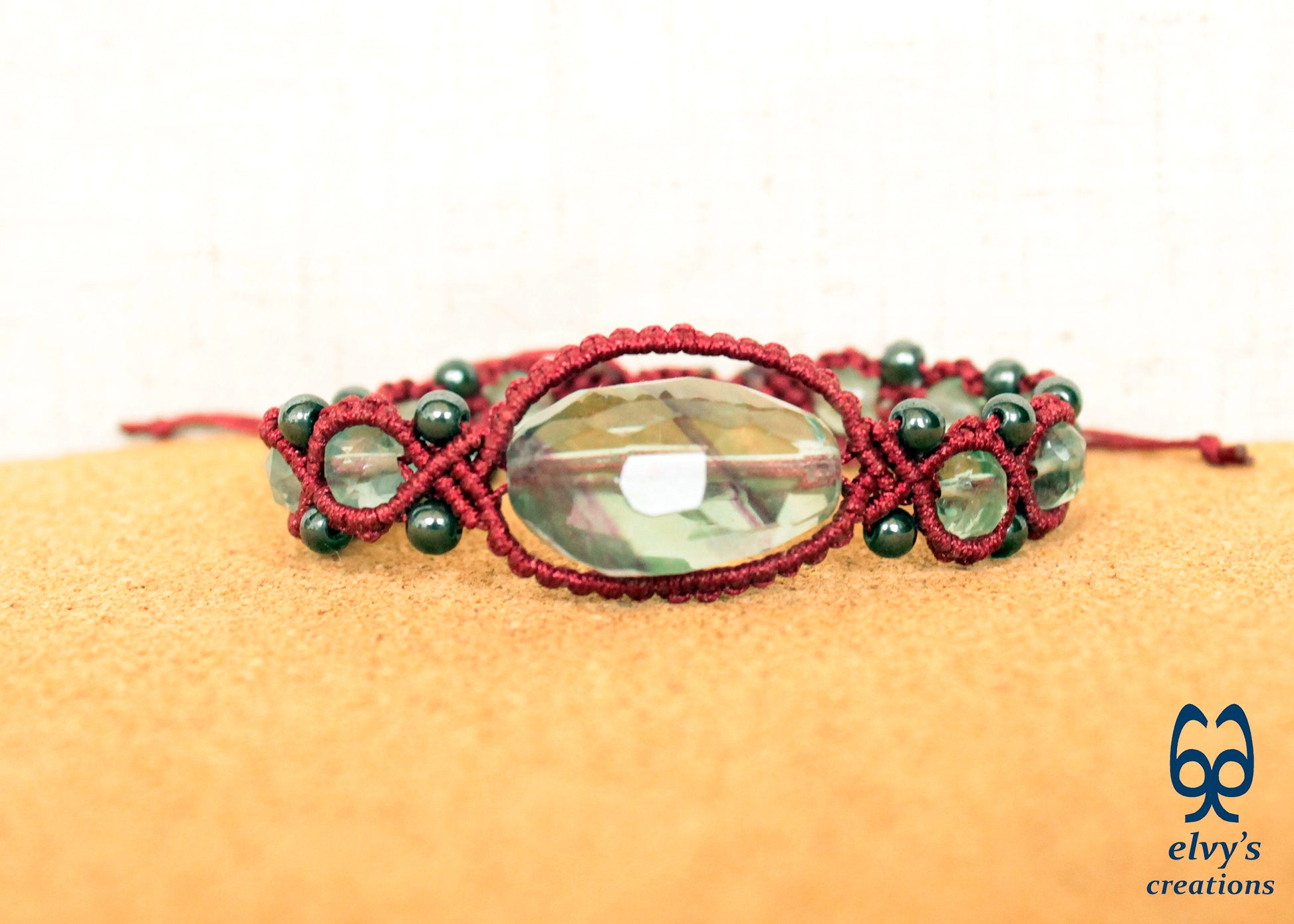 Handmade Macrame Bracelet, Gemstone Beaded Cuff, Unique Birthday Gift for Women and Men