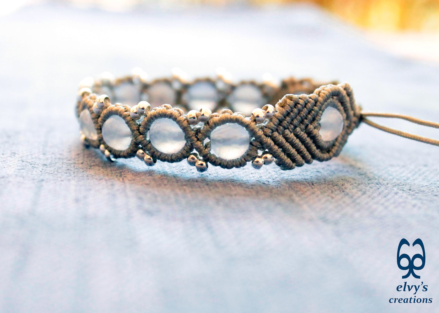 Handmade Macrame Bracelet, Crystal Gemstone Beaded Cuff, Unique Birthday Gift for Women
