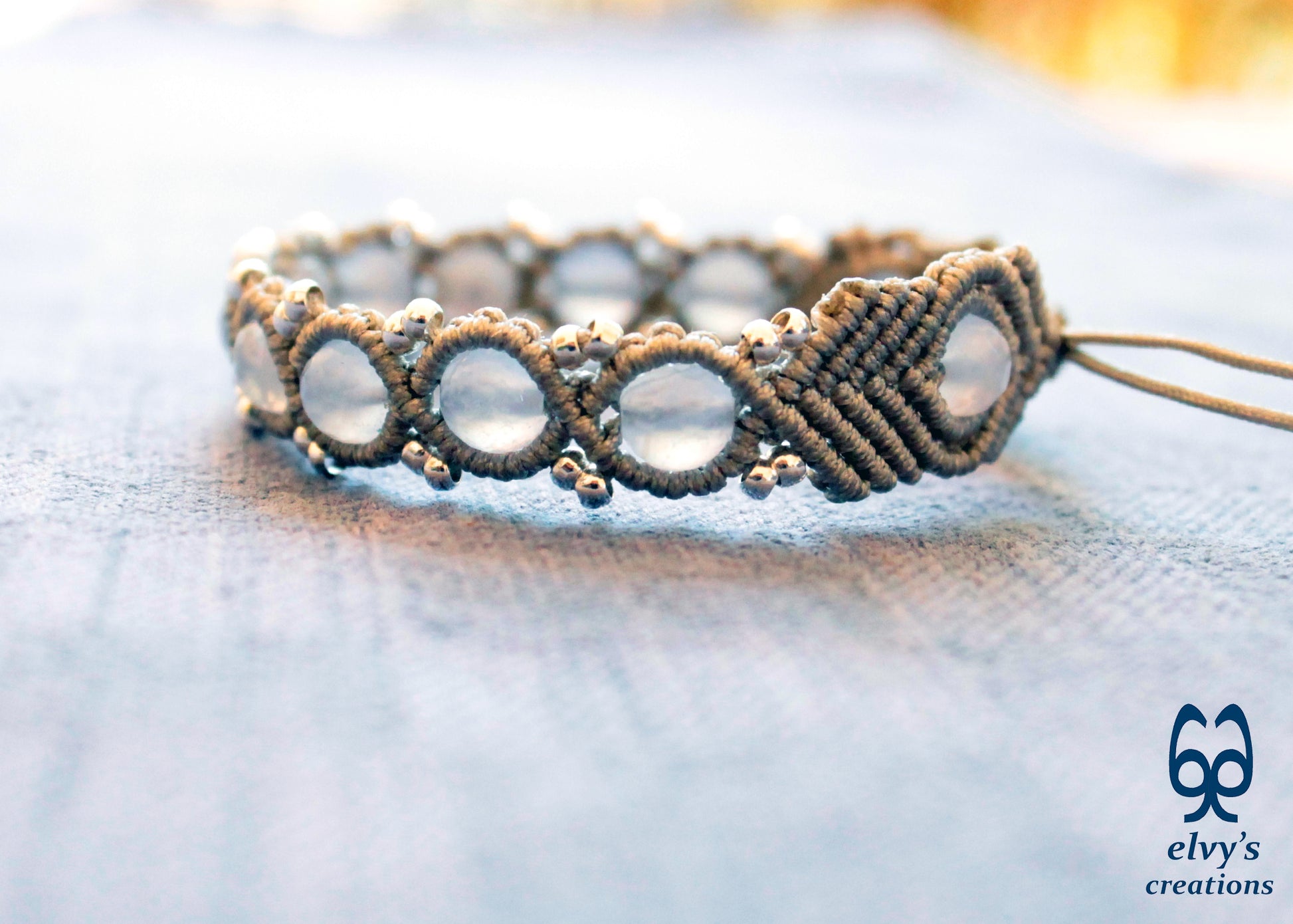Handmade Macrame Bracelet, Crystal Gemstone Beaded Cuff, Unique Birthday Gift for Women