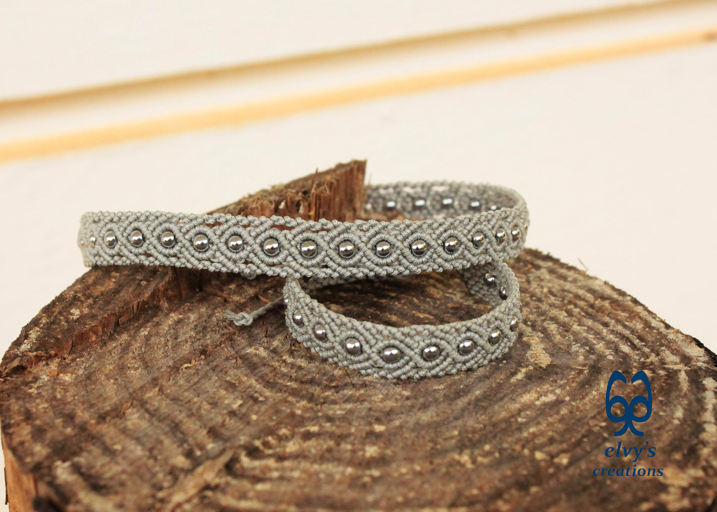 Silver Macramé Bracelet with Hematite Gemstones