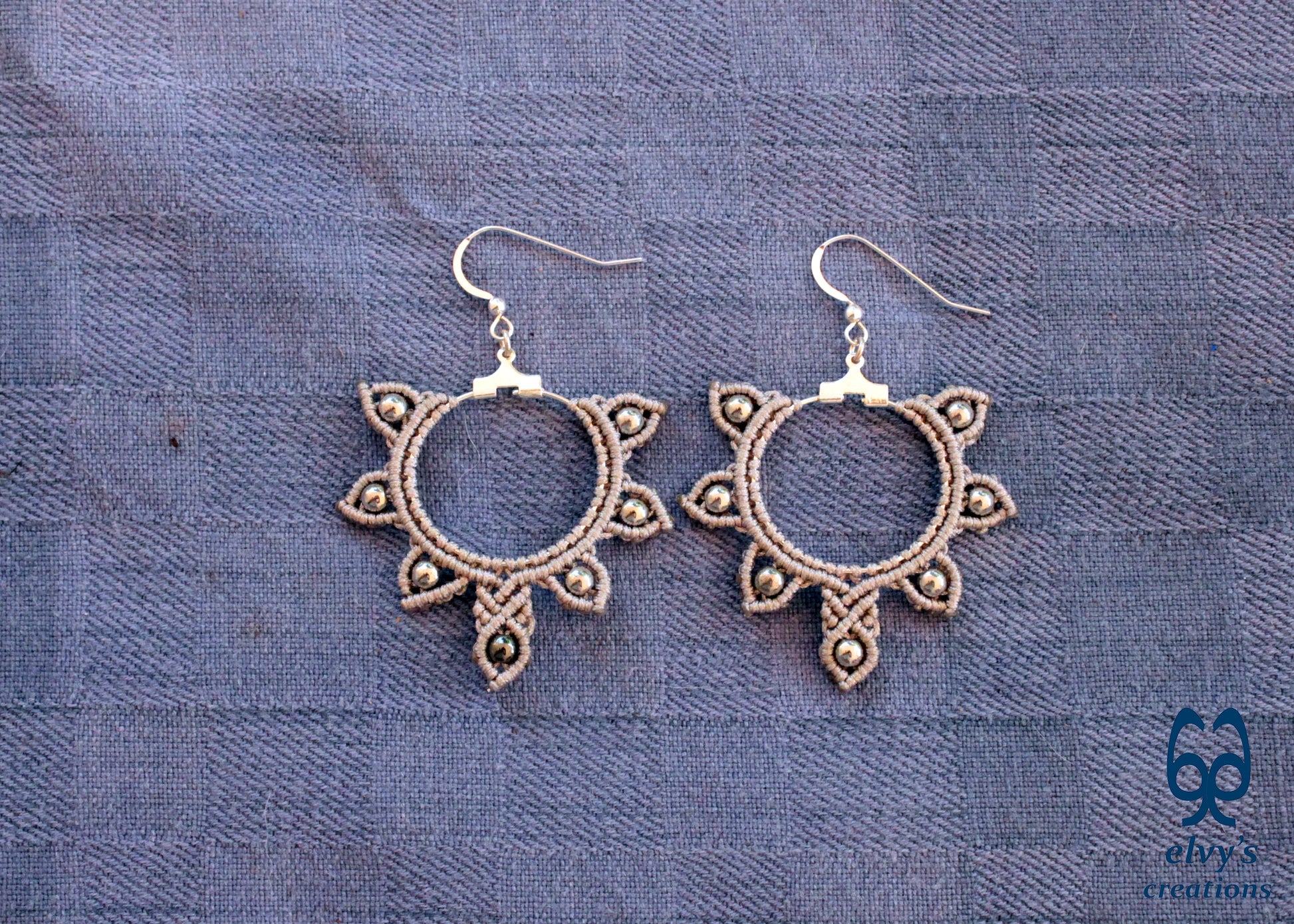 Handmade Silver Macrame Earrings, Dangle Gemstone Beads Earrings, Birthday Gift for Women