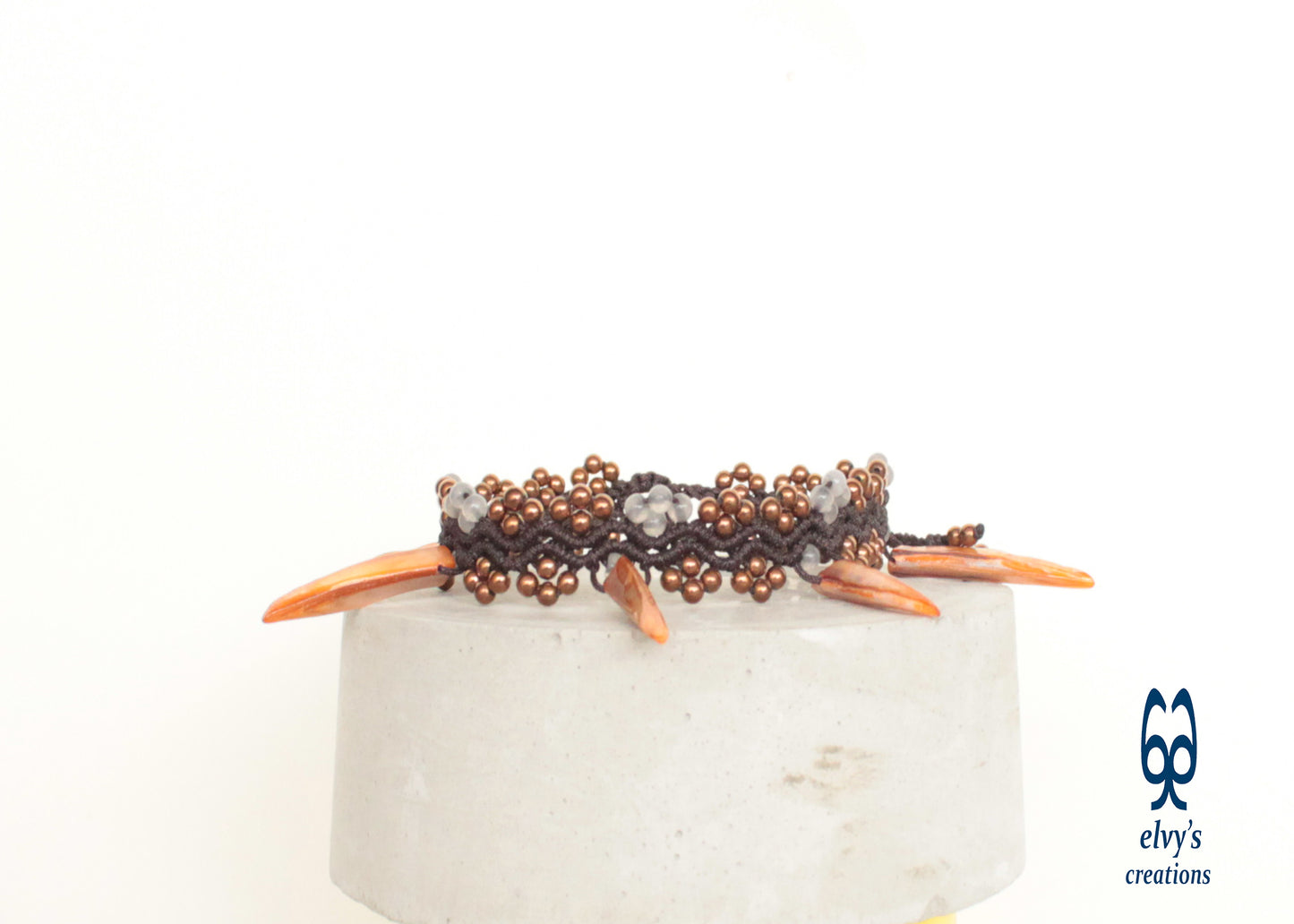 Terracotta Anklet Beaded Bracelet With Bronze Hematite Gray Jade and Orange Sea Shells Macrame Anklet Gift for her 'Starfish'