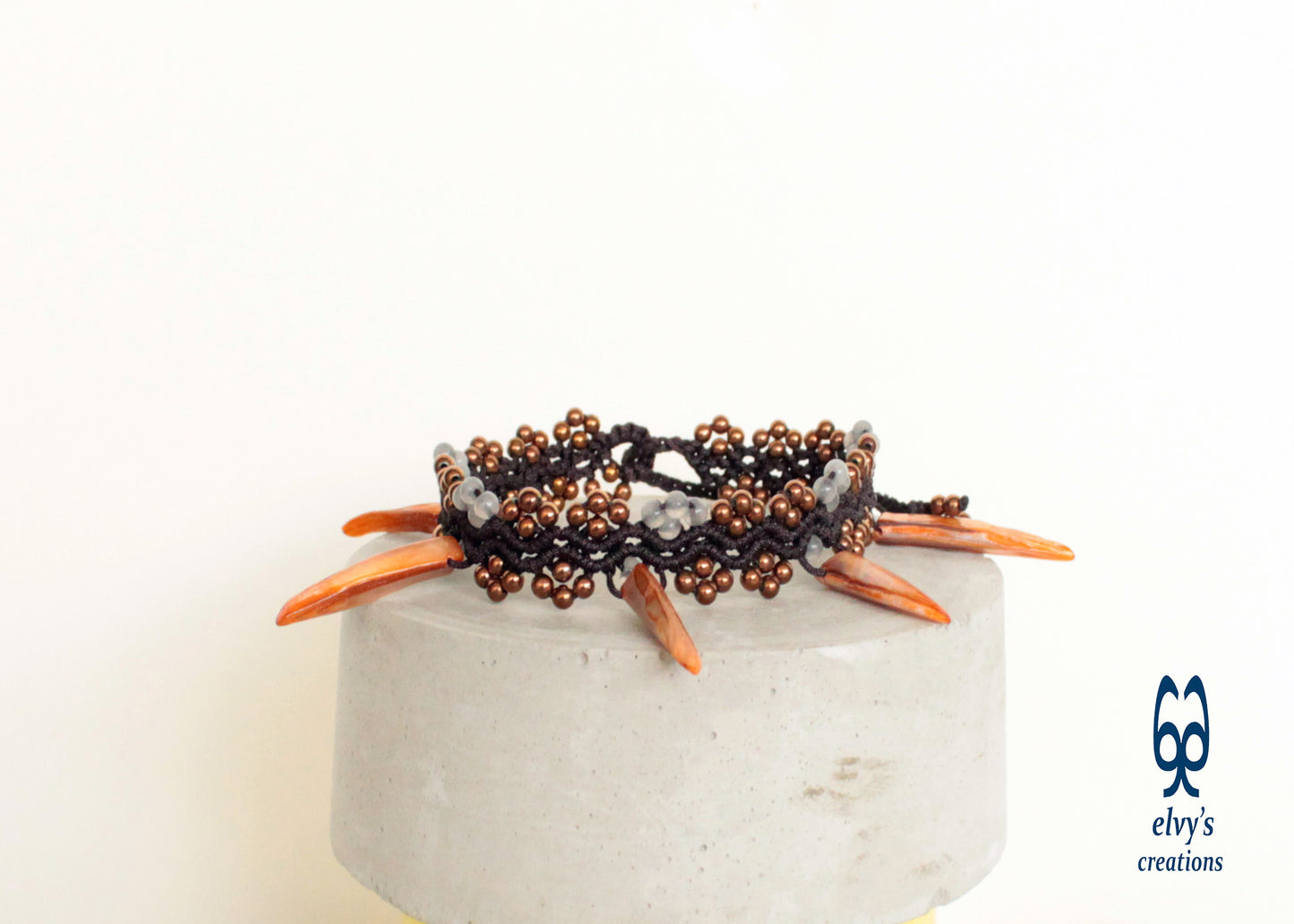 Terracotta Anklet Beaded Bracelet With Bronze Hematite Gray Jade and Orange Sea Shells Macrame Anklet Gift for her 'Starfish'