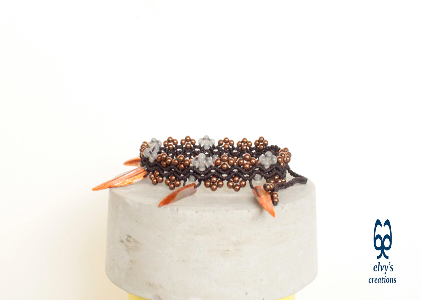 Terracotta Anklet Beaded Bracelet With Bronze Hematite Gray Jade and Orange Sea Shells Macrame Anklet Gift for her 'Starfish'