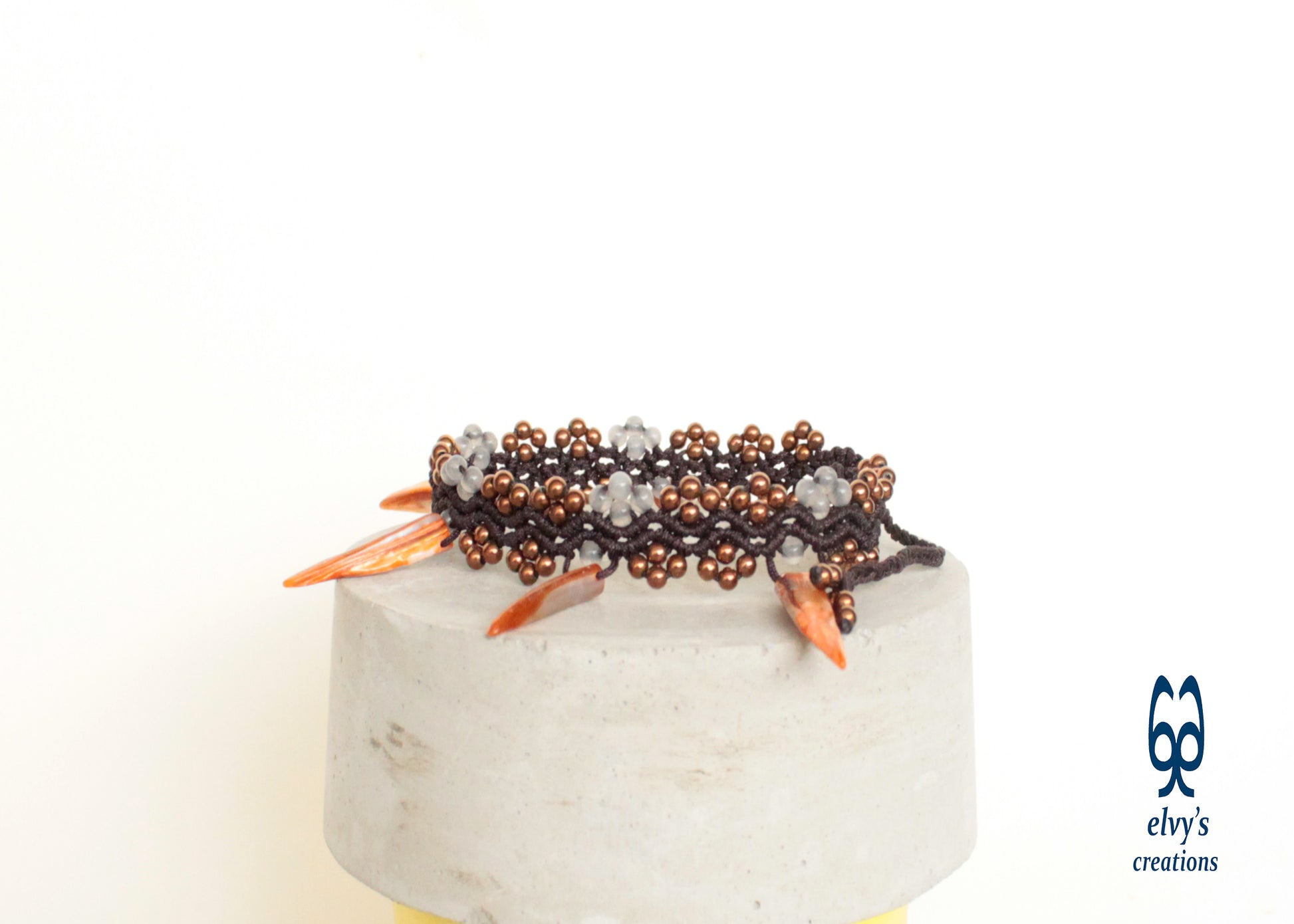 Terracotta Anklet Beaded Bracelet With Bronze Hematite Gray Jade and Orange Sea Shells Macrame Anklet Gift for her 'Starfish'
