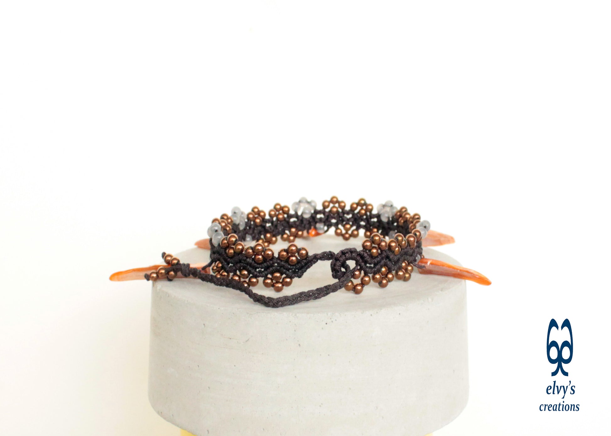 Terracotta Anklet Beaded Bracelet With Bronze Hematite Gray Jade and Orange Sea Shells Macrame Anklet Gift for her 'Starfish'