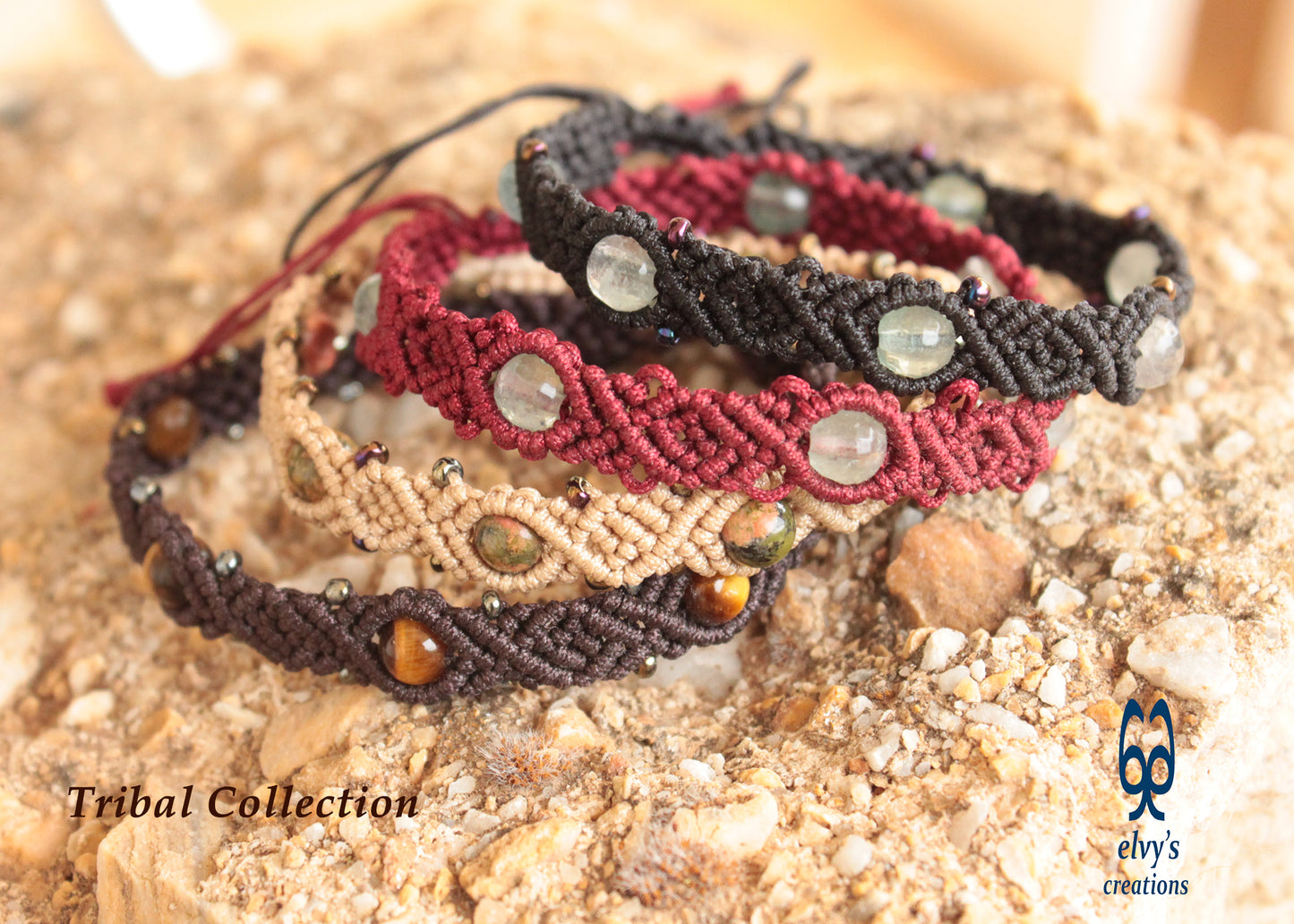 Beige Macrame Green Jasper Natural Gemstones Boho Beaded Bracelet for Women 