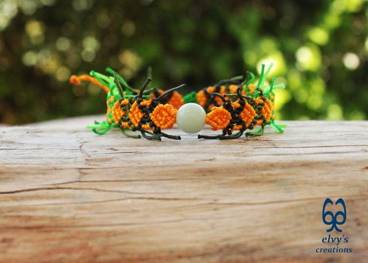 Yellow Macrame Bracelet with Quartz Gemstones Green Milky Quartz Cuff