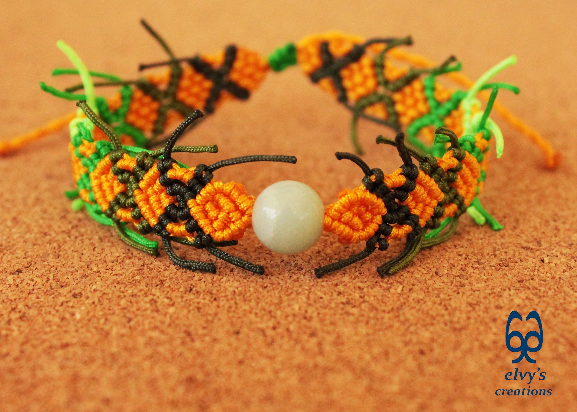 Yellow Macrame Bracelet with Quartz Gemstones Green Milky Quartz Cuff