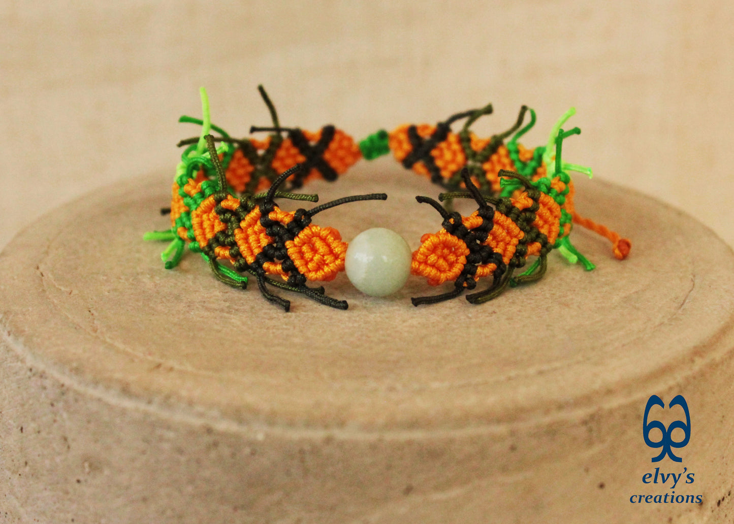 Yellow Macrame Bracelet with Quartz Gemstones Green Milky Quartz Cuff