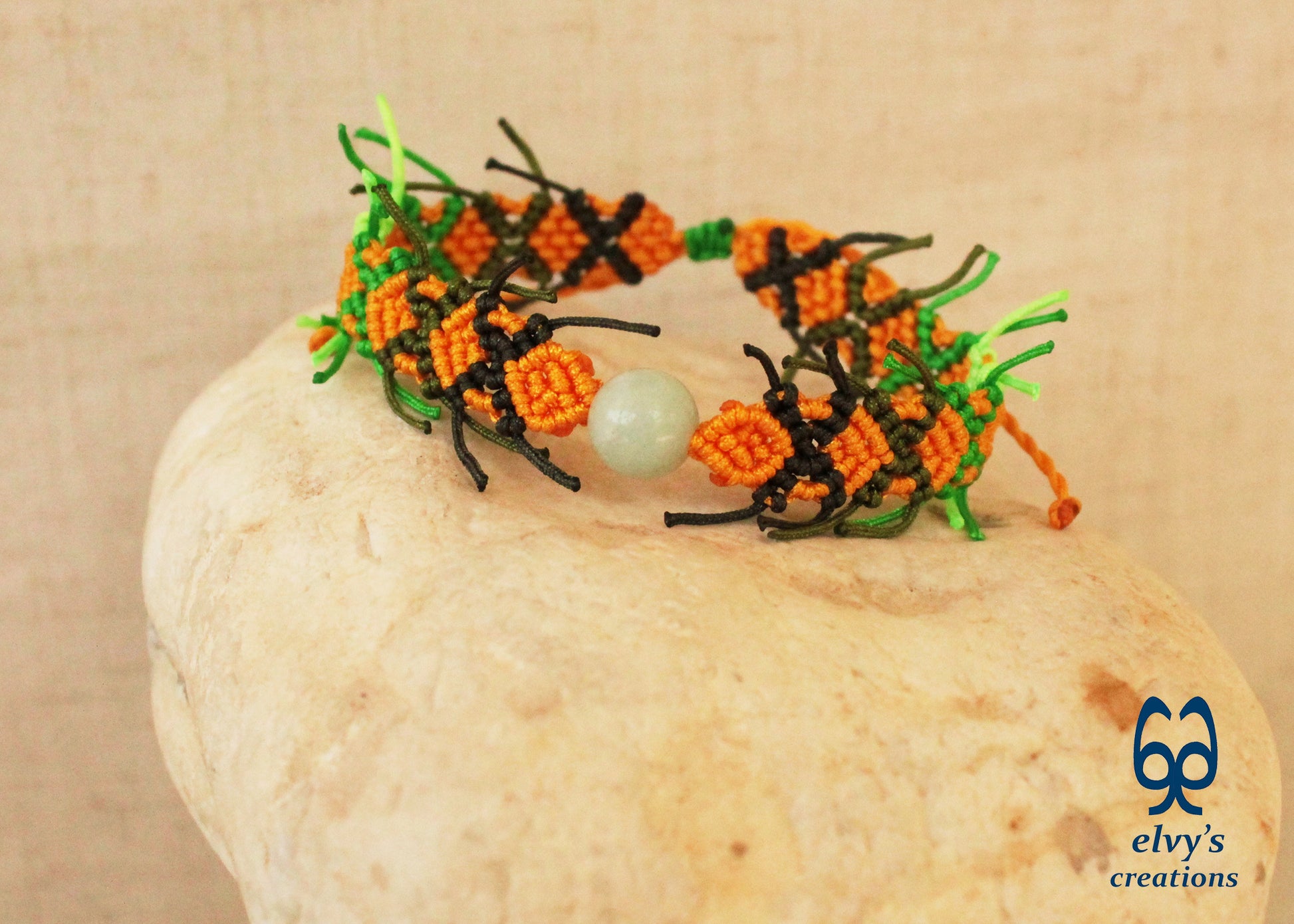 Yellow Macrame Bracelet with Quartz Gemstones Green Milky Quartz Cuff