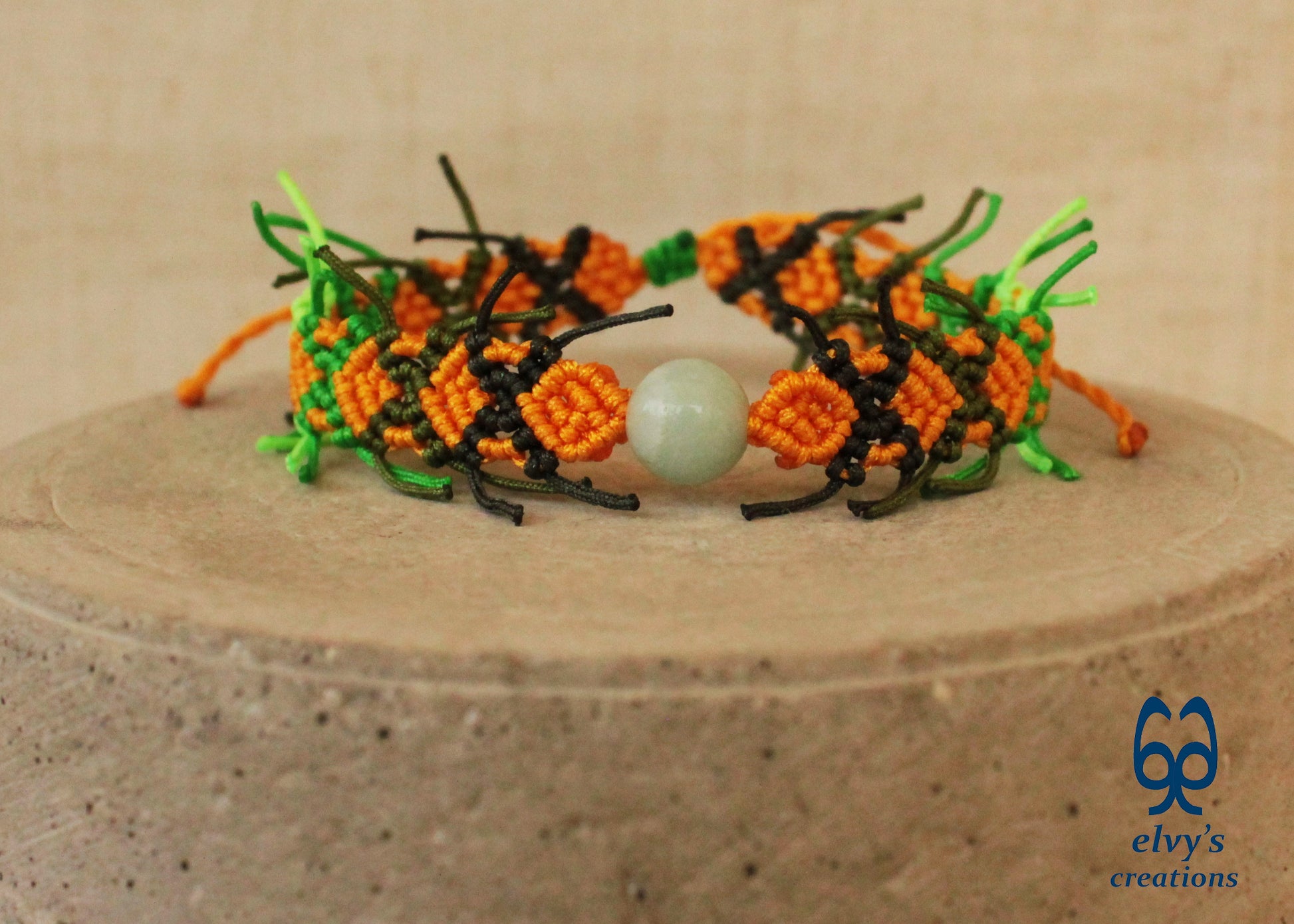 Yellow Macrame Bracelet with Quartz Gemstones Green Milky Quartz Cuff