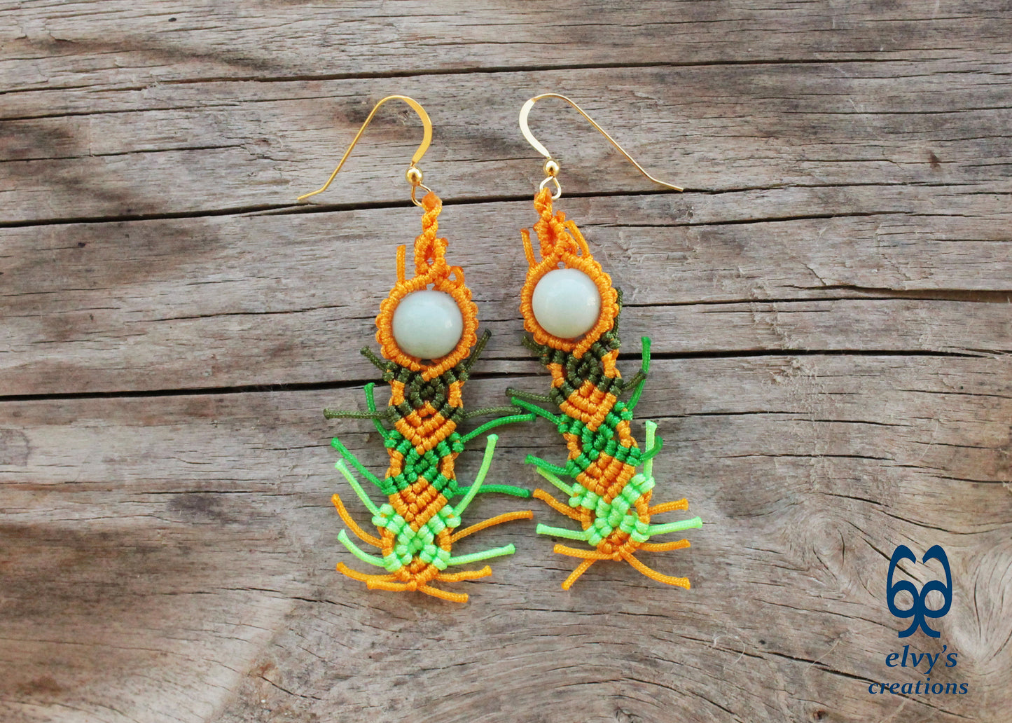 Yellow Macramé Earrings with Quartz Gemstones