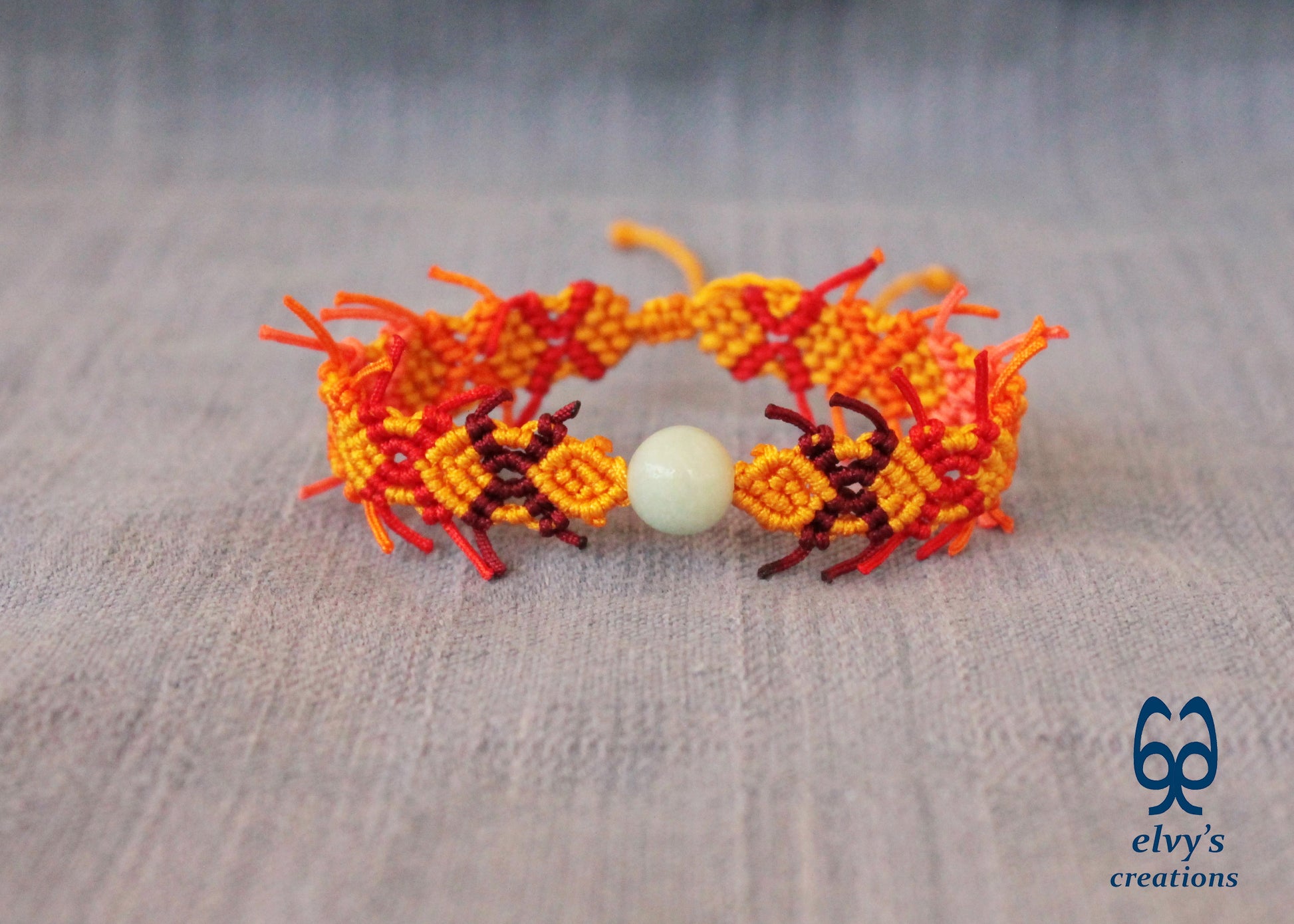 Yellow Macrame Bracelet with Quartz Gemstone Adjustable Gemstone Pink