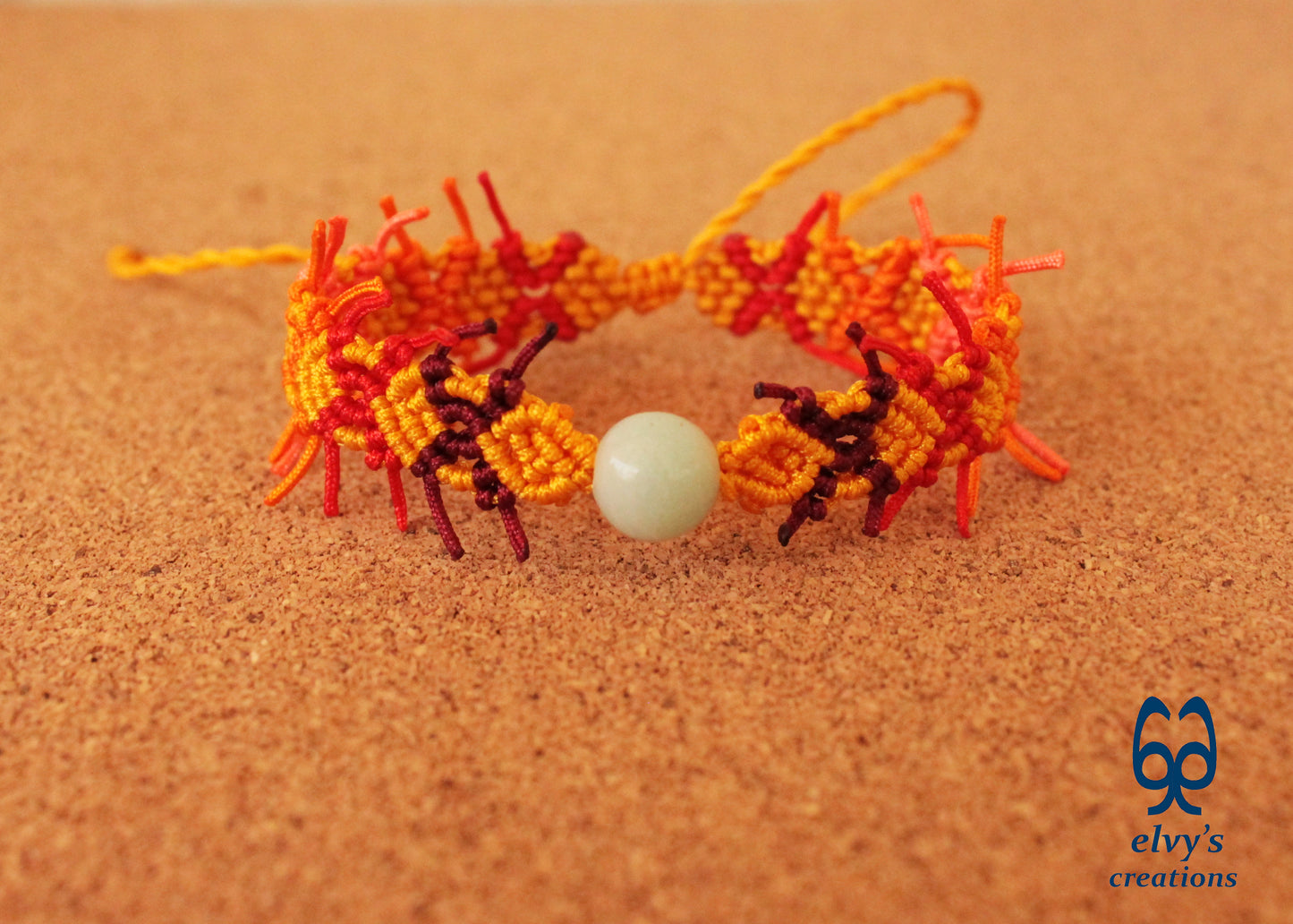 Yellow Macrame Bracelet with Quartz Gemstone Adjustable Gemstone Pink