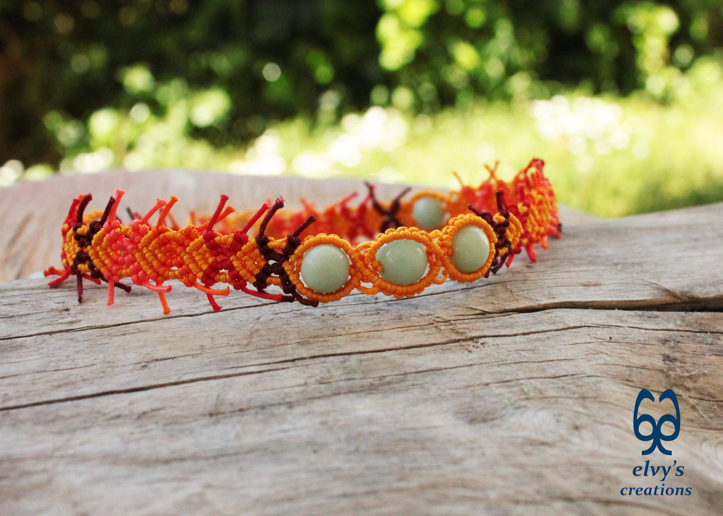 Yellow Macrame Necklace with Milky Quartz Gemstone Adjustable Lace Choker