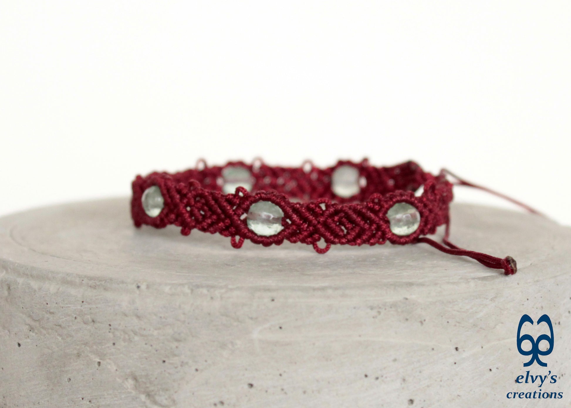 Red Fluorite Bracelet Macrame with Green Healer Natural Gems Beaded Tribal Bracelet for Men and Women